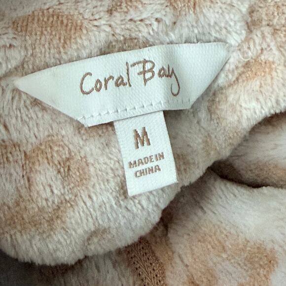 Coral Bay Robe Womens Medium Tan Leopard Animal Print Plush Zip Up Mock Neck - Picture 5 of 9